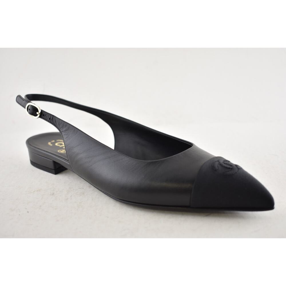 Chanel 24A Black Leather CC Logo Coco Sling Slingback Pointed Ballet Flat 38.5 - Picture 7 of 16